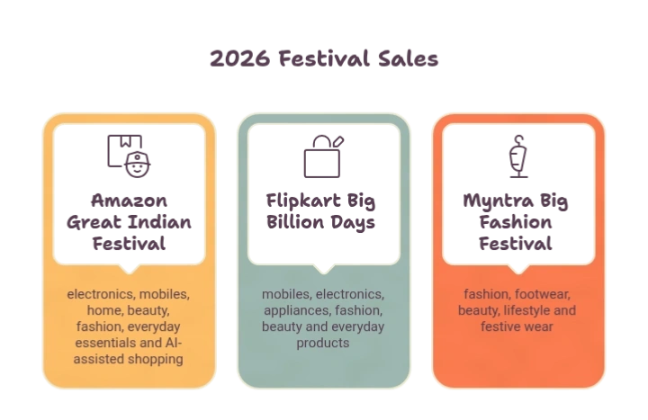 Amazon vs Flipkart vs Myntra 2026 sale comparison by category and shopping focus